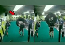 ‘Musculoso levanta enorme llanta para presumir su fuerza y queda avergonzado musculoso