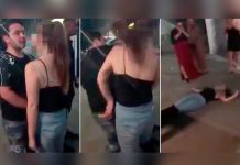 Hombre desmaya de un golpe a una mujer en el Reino Unido (Video) mujer