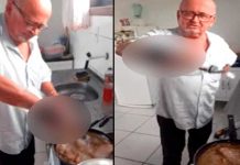 Abuelo enseña ‘truco’ para no quemarse mientras fríe un pollo abuelo