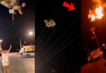 Chica suelta globos con helio y sin querer provoca accidente en su barrio chica. suelta