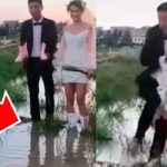 Esposos ingresan a río y misteriosa criatura salta en las piernas del hombre esposos