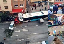 España: Chofer de bus sufre infarto y causa múltiple colisión