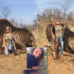 ¡Inhumana! Mujer cazadora mata a una jirafa y se la come mujer
