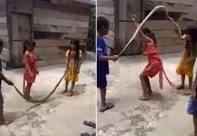Niños juegan a saltar la cuerda con una serpiente muerta (video) vietnam
