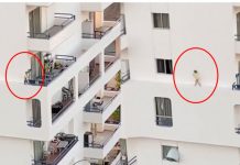 ¿Y dónde están los padres? Niña corre por la cornisa de un edificio espana