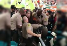 Policía golpea en el rostro a fanática en partido de fútbol americano