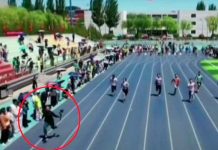 ¡Insólito! Camarógrafo grababa carrera de 100 metros y termina ganándola china, carrera, video, camarografo, insolito,