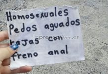 Costa Rica: Encuentran carteles con mensajes homofóbicos