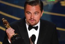 Reacción de Leonardo DiCaprio cuando graban su nombre en la estatuilla