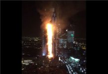 Evacúan edificio en llamas de Dubái