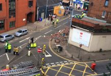 Se derrumba una pared de un edificio en la ciudad de Glasgow