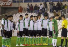 Jugadores del Racing Santander en protesta