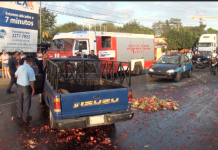 Conductor de camioneta cargada de sandia se estrella contra bulevar