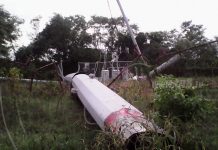 Torre eólica cae por fuertes vientos en Ometepe