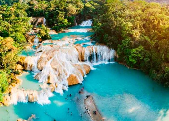 Turista mexico, cascada, acida, turista, portugues, cuerpo,