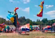 VIDEO: Niños viven momentos de terror al ser catapultados por un castillo inflable en Bielorrusia Momentos donde los castillos inflables salen por los aires
