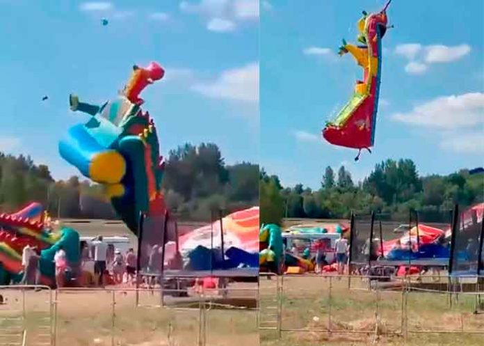 Momentos donde los castillos inflables salen por los aires