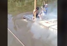 Se vuelven virales ‘en su yipeta’ al cruzar un río Foto: Se vuelven virales 'en su yipeta' al cruzar un río (VIDEO) / TikTok