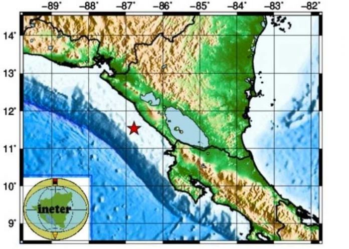Imagen de INETER sobre temblor en el Pacífico de Nicaragua