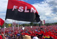 Bandera del FSLN en una conmemoración del 19 de Julio