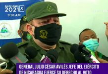 Ejército de Nicaragua: «Vamos a respetar lo que el pueblo nicaragüense decida con su voto» General del Ejército de Nicaragua, Julio César Avilés, ejerce su derecho al voto