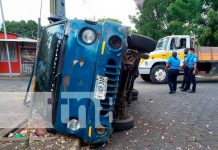 Irrespeto a una señal de alto ocasiona un vuelco en barrio de Managua