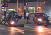 Como Hulk voltea su carro volcado tras sufrir accidente en México