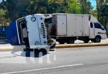 Matrimonio sobrevive a un aparatoso vuelco en Carretera Norte, Managua Accidente de tránsito con camión en sector de La Rocargo, Managua