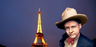 Imagen de Sandino sobre la ciudad de Francia