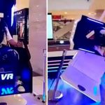 ¡Tremenda caída! Joven cae de un simulador de realidad virtual (Video) Joven cae de un simulador de realidad virtual