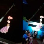 ¡Nueva moda! Quinceañera llega a su fiesta de XV años colgada de una grúa