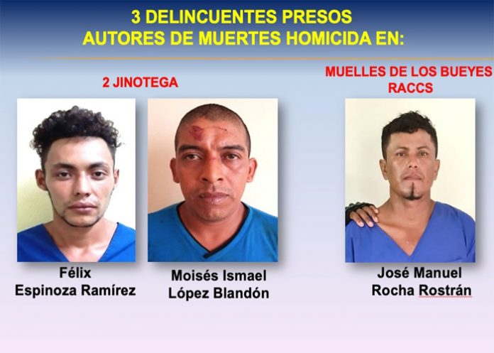 Tres homicidas capturados por la Policía Nacional de Nicaragua