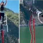 Cae al vacío al practicar bungee jumping