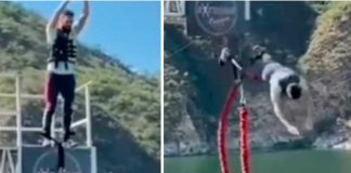 Cae al vacío al practicar bungee jumping