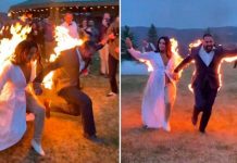 Novios entran a su boda envueltos en llamas por una «poderosa» razón Novios entran a su boda envueltos en llamas por una "poderosa" razón