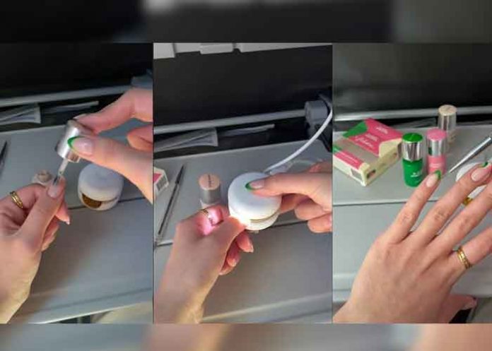 2 Mujer desata polémica por realizarse manicura en pleno vuelo