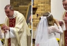 ¡Tranquila! Niña se pone nerviosa en primera comunión y se toma todo el vino ¡Tranquila niña! Niña se pone nerviosa en primera comunión y se toma todo el vino