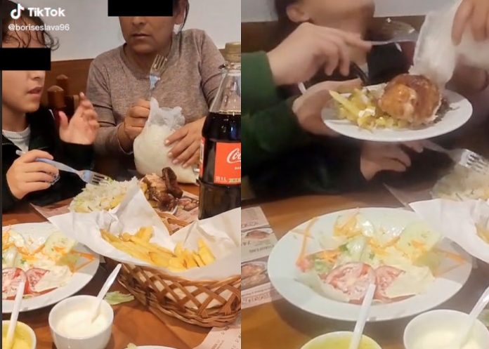 Madre va a restaurante y lleva escondida una bolsa de arroz