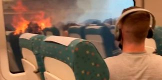 Tren falla a mitad de un incendio forestal en España