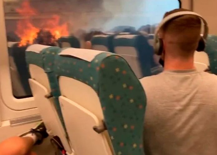 Tren falla a mitad de un incendio forestal en España