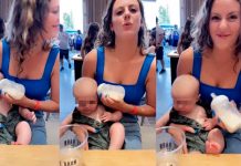 ¿Mamá del año? Le llueven críticas por darle leche a su bebé en la oreja ¿Mamá del año? Le llueven críticas por darle leche a su bebé en la oreja
