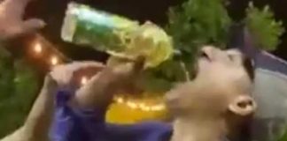 ¡Hasta los quesos! Sujeto se lanza "shot" de aceite en una fiesta