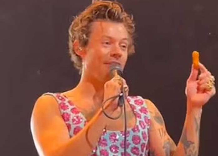 Insólito: Harry Styles detiene presentación por una pieza de pollo