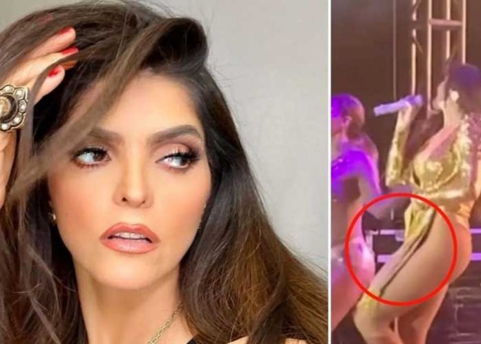 Viral: Ana Bárbara muestra sexy retaguardia tras quedar sin falda en concierto