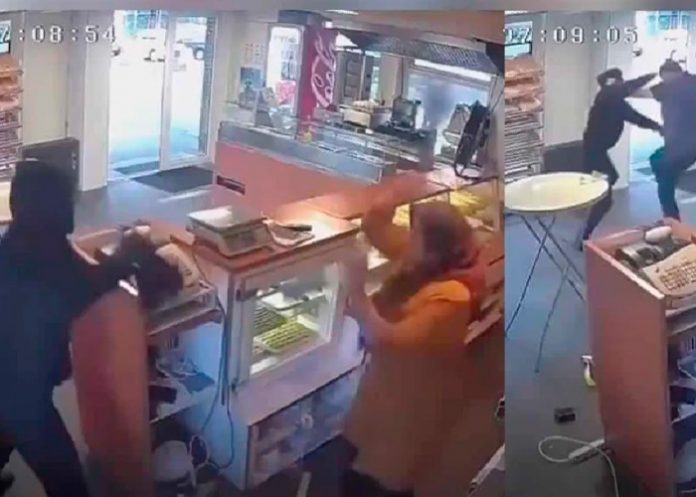 Mujer enfrenta con un trapo a ladrón en su panadería