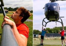 Logró hacer 25 dominadas desde un helicóptero 