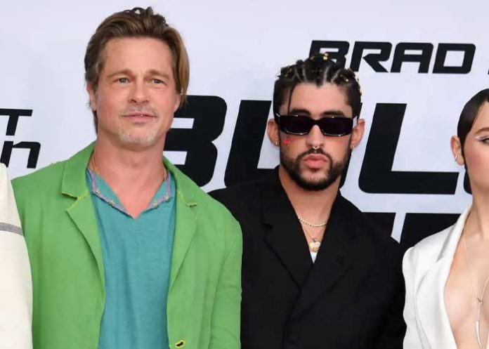 Bad Bunny y Brad Pitt en estreno de Tren Bala