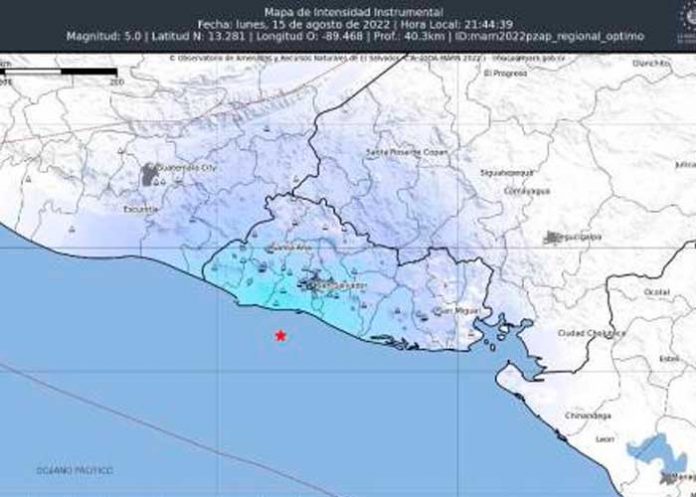 Fuerte sismo con magnitud 5.0 sacude a El Salvador