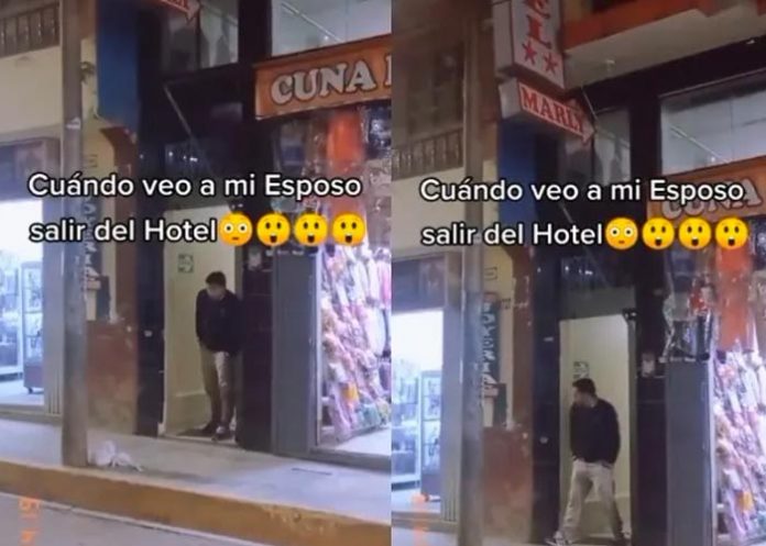 A punto de entrar salió su marido con otra mujer