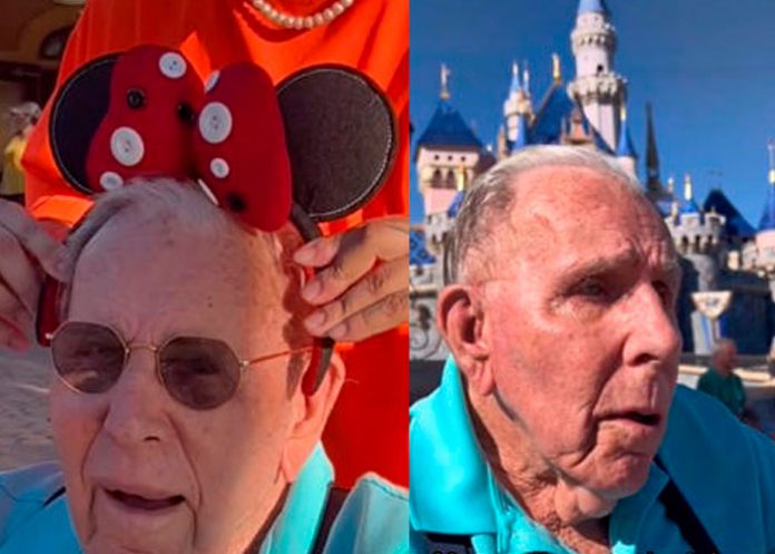 1 ¡Sueño cumplido! A sus 100 años conoce Disneylandia, su reacción es viral